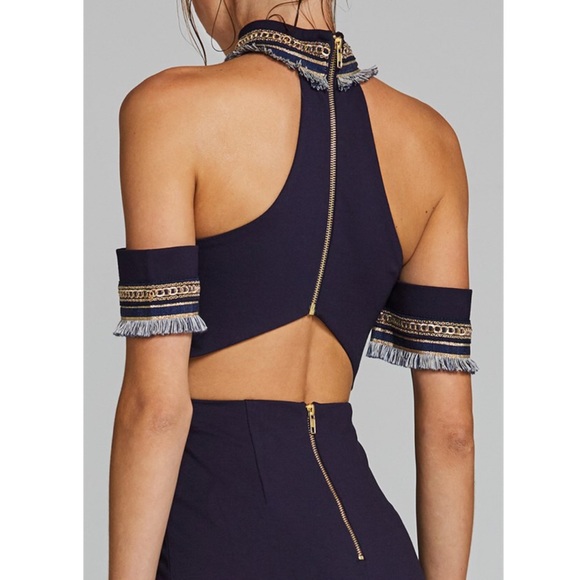 Eliya The Label Amrah Navy Choker Fringe Dress S - Picture 5 of 8